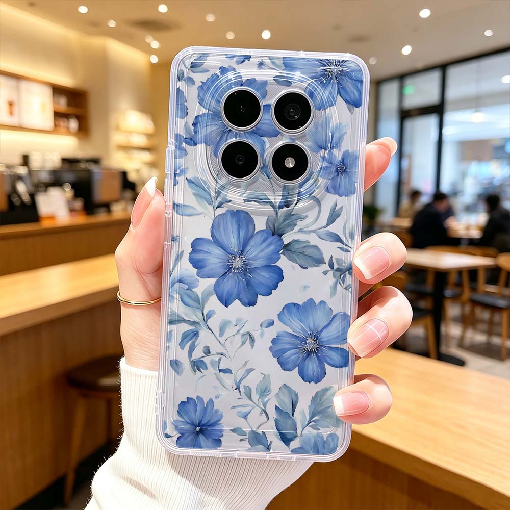 Xiaomi Poco X6 - เคสโทรศัพท์ลายดอกไม้สีน้ำเงินสำหรับ Xiaomi POCO X7 X6 X5