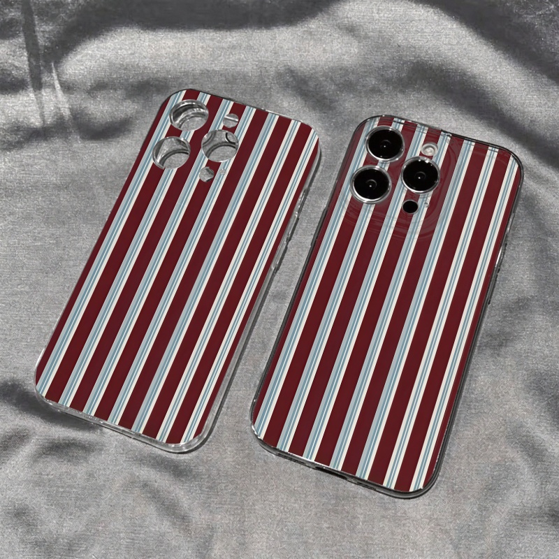 Apple Iphone 15 Pro Max - เคสโทรศัพท์นุ่มลายทางสีเบอร์กันดีและสีน้ำเงิน สำหรับ iPhone 11 12 13
